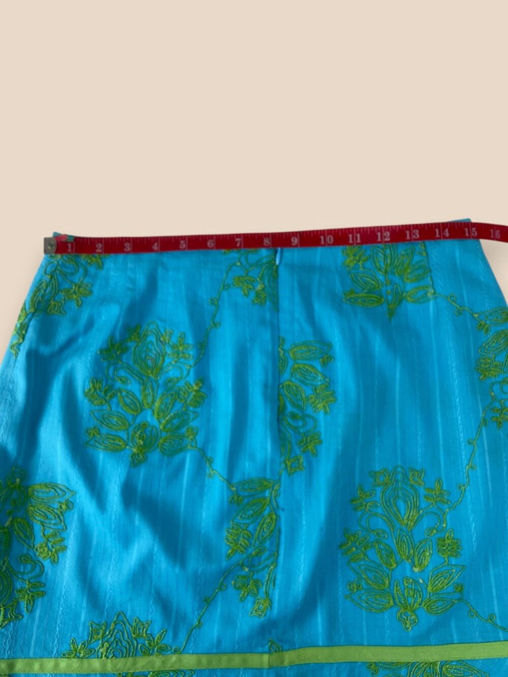 VTG Nanette Lepore Mini Skirt Embroidered Ribbon Blue Green Y2K Made in USA 10 - Picture 6 of 8